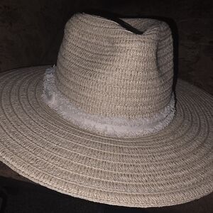 Stylish Beige Straw Hat with White Band - Adjustable Band